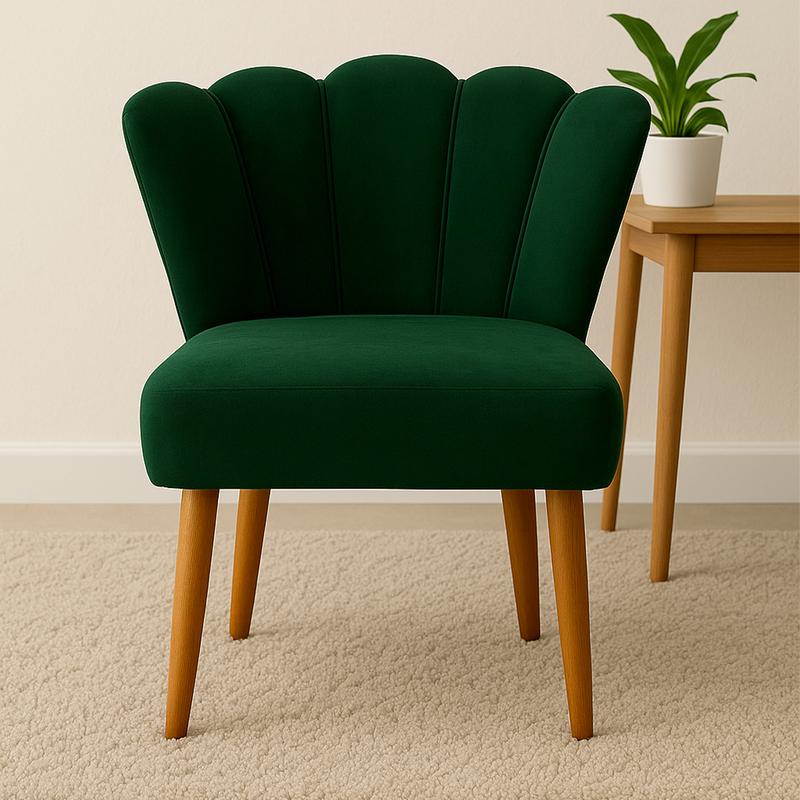 [COMPRÁ 1 Y LLEVÁ 2] Sillón Pétalo de Terciopelo con Patas de Madera + 2 Puffs Pétalo de Regalo